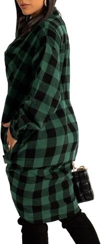 HBQ المرأة عارضة الفانيلا قمصان طويلة الأكمام زر أسفل منقوشة شاكيت المتضخم القماش القطني البلوزات منتصف طويلة أعلى in Kuwait