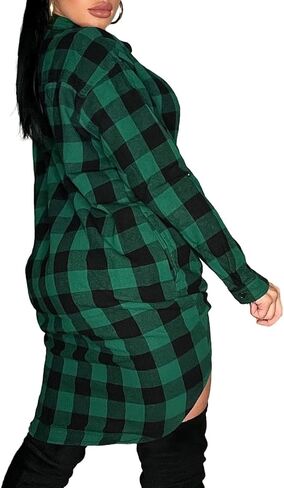 HBQ المرأة عارضة الفانيلا قمصان طويلة الأكمام زر أسفل منقوشة شاكيت المتضخم القماش القطني البلوزات منتصف طويلة أعلى in Kuwait