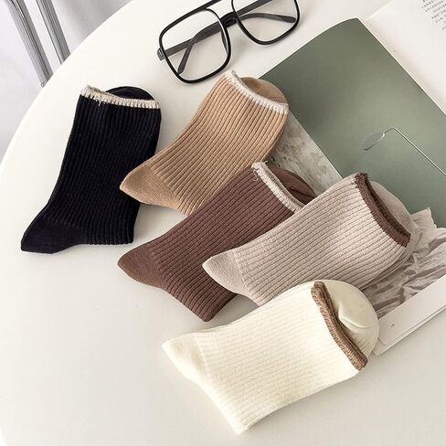 5 ازواج جوارب رياضية فضفاضة كاجوال قابلة للتمدد للبنات والطلاب من كيه ال سي ام، جوارب قطنية اساسية مريحة بتصميم متباين للنساء، متعددة الالوان, متعدد الألوان in Kuwait