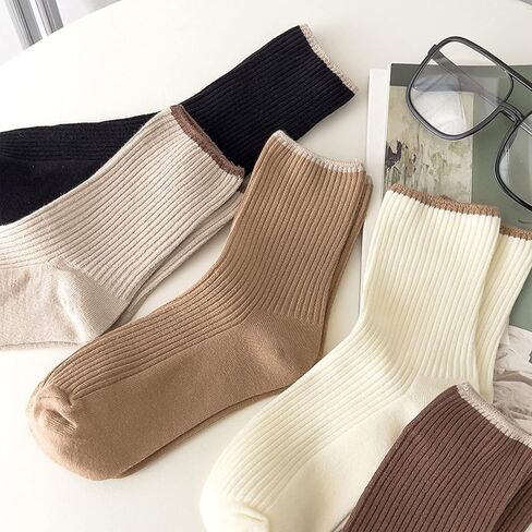5 ازواج جوارب رياضية فضفاضة كاجوال قابلة للتمدد للبنات والطلاب من كيه ال سي ام، جوارب قطنية اساسية مريحة بتصميم متباين للنساء، متعددة الالوان, متعدد الألوان in Kuwait