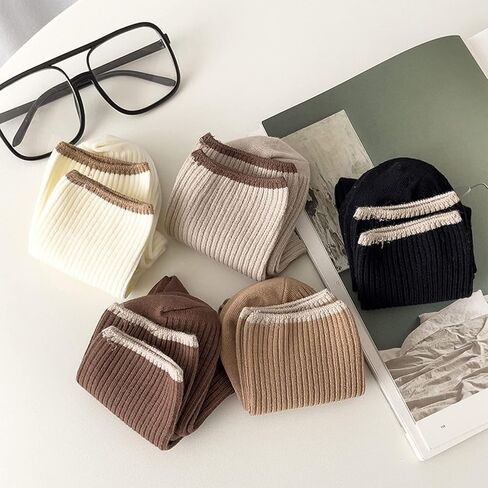 5 ازواج جوارب رياضية فضفاضة كاجوال قابلة للتمدد للبنات والطلاب من كيه ال سي ام، جوارب قطنية اساسية مريحة بتصميم متباين للنساء، متعددة الالوان, متعدد الألوان in Kuwait