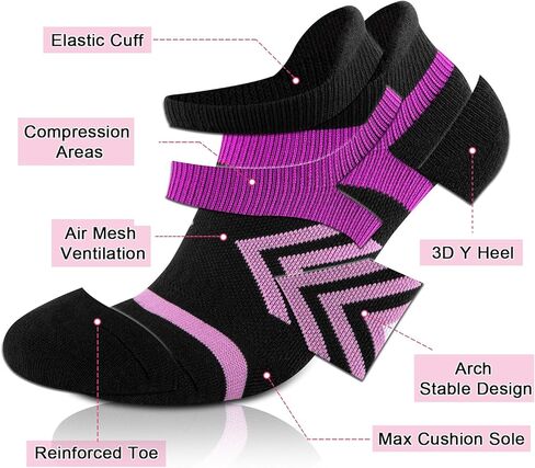 جوارب COOPLUS للكاحل للنساء للجري، جوارب رياضية مبطنة وممتصة للرطوبة، جوارب رياضية منخفضة القطع ومضادة للبثور (6 أزواج) in Kuwait