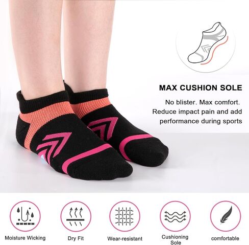 جوارب COOPLUS للكاحل للنساء للجري، جوارب رياضية مبطنة وممتصة للرطوبة، جوارب رياضية منخفضة القطع ومضادة للبثور (6 أزواج) in Kuwait