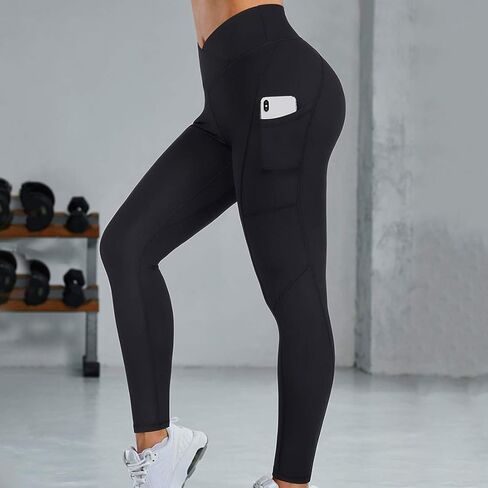 سروال يوجا نسائي من RUUHEE بخصر متقاطع وعاكس عالي الخصر مع جيوب in Kuwait