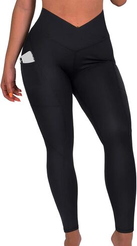 سروال يوجا نسائي من RUUHEE بخصر متقاطع وعاكس عالي الخصر مع جيوب in Kuwait