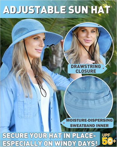 Tirrinia Wide Brim Sun Hat with Neck Flap for Men & Women in Kuwait