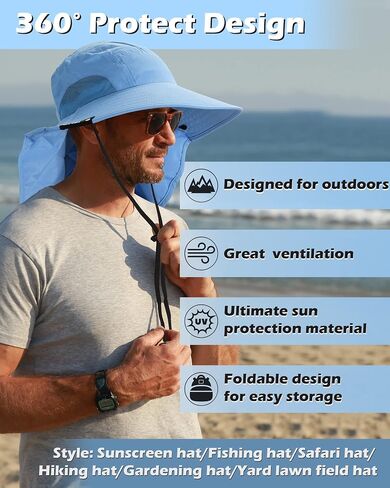 Tirrinia Wide Brim Sun Hat with Neck Flap for Men & Women in Kuwait