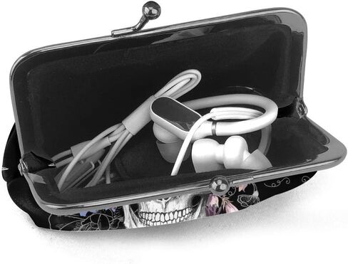 Skull And Flowers Day Of The Dead Leather Coin Purse Small Kiss-Lock Change Pouch Clasp Closure Buckle Wallet for Women Girl in Kuwait