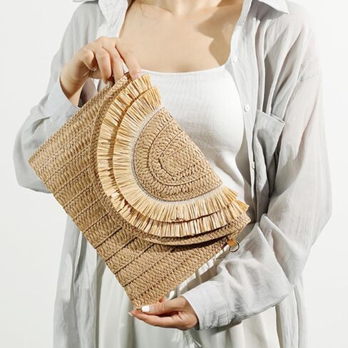 Straw Braided bag Handbag Knitted bag Straw hand-held bag Summer beach envelope purse in Saudi Arabia