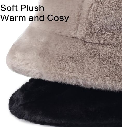 HH HOFNEN Winter Bucket Hat Fluffy Faux Fur Fisherman Plush Warm Hats Cute Fuzzy Bucket Hat for Women in Kuwait