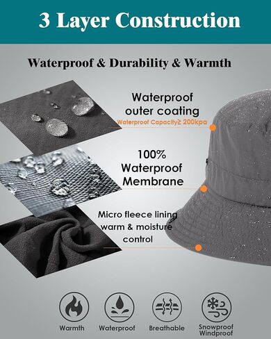 Waterproof Winter Bucket Hat for Women Men Fleece Lined Foldable Cowboy Rain Hat Adventure Hiking Ponytail Safari Sun Hat in Kuwait