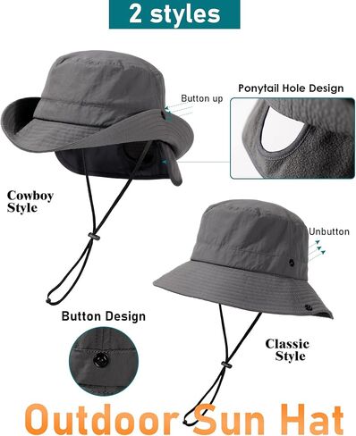 Waterproof Winter Bucket Hat for Women Men Fleece Lined Foldable Cowboy Rain Hat Adventure Hiking Ponytail Safari Sun Hat in Kuwait