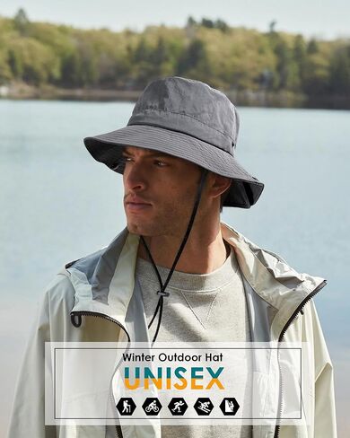 Waterproof Winter Bucket Hat for Women Men Fleece Lined Foldable Cowboy Rain Hat Adventure Hiking Ponytail Safari Sun Hat in Kuwait