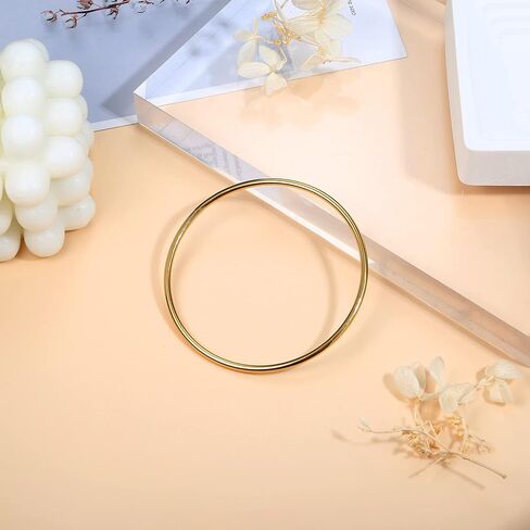 YADOCA 3mm 14K Gold Plated Bracelet Stainless Steel Glossy Thin Round Bangle Bracelet for Women Oval Solid Stackable Bracelets Set in Kuwait