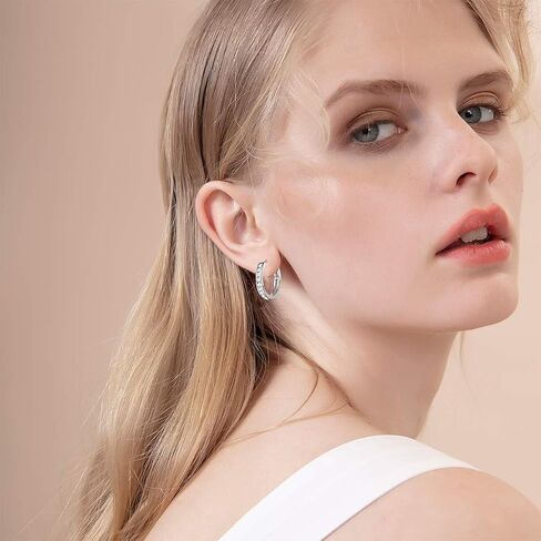 كارلين 925 أقراط حلقية من الفضة الإسترلينية إعداد القناة مستديرة مقلدة الماس مكونة من حجر الميلاد أقراط متمحورة من Huggie أقراط حلقية صغيرة متينة هدايا عيد ميلاد للنساء والفتيات بقطر 18 مم / 0.71 بوصة in Kuwait