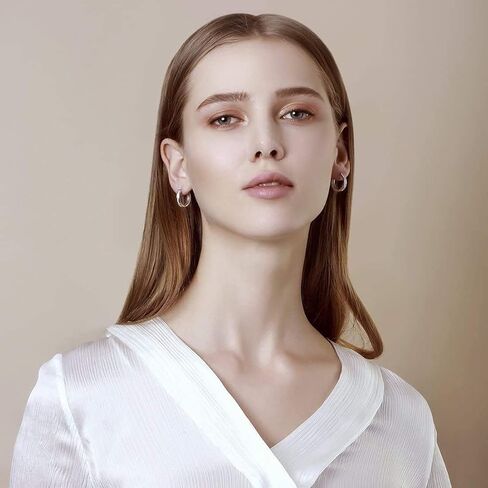 كارلين 925 أقراط حلقية من الفضة الإسترلينية إعداد القناة مستديرة مقلدة الماس مكونة من حجر الميلاد أقراط متمحورة من Huggie أقراط حلقية صغيرة متينة هدايا عيد ميلاد للنساء والفتيات بقطر 18 مم / 0.71 بوصة in Kuwait