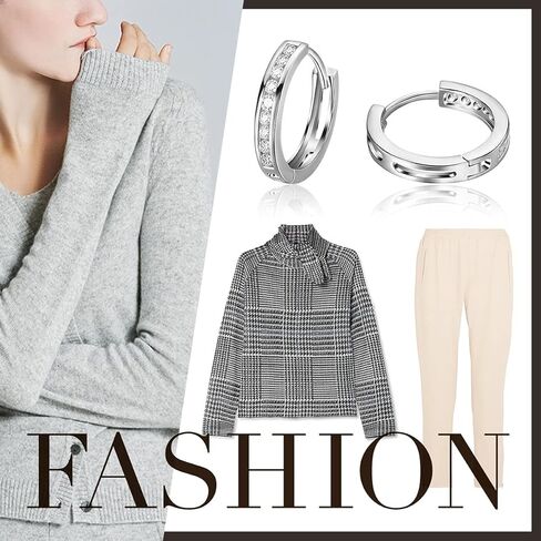 كارلين 925 أقراط حلقية من الفضة الإسترلينية إعداد القناة مستديرة مقلدة الماس مكونة من حجر الميلاد أقراط متمحورة من Huggie أقراط حلقية صغيرة متينة هدايا عيد ميلاد للنساء والفتيات بقطر 18 مم / 0.71 بوصة in Kuwait