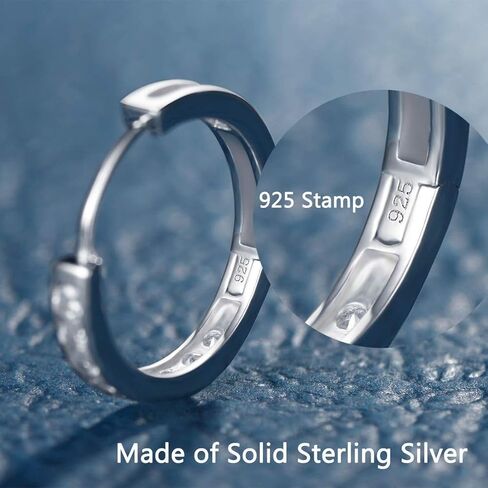 كارلين 925 أقراط حلقية من الفضة الإسترلينية إعداد القناة مستديرة مقلدة الماس مكونة من حجر الميلاد أقراط متمحورة من Huggie أقراط حلقية صغيرة متينة هدايا عيد ميلاد للنساء والفتيات بقطر 18 مم / 0.71 بوصة in Kuwait