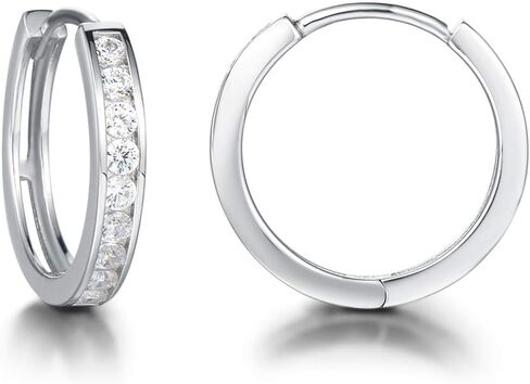 كارلين 925 أقراط حلقية من الفضة الإسترلينية إعداد القناة مستديرة مقلدة الماس مكونة من حجر الميلاد أقراط متمحورة من Huggie أقراط حلقية صغيرة متينة هدايا عيد ميلاد للنساء والفتيات بقطر 18 مم / 0.71 بوصة in Kuwait