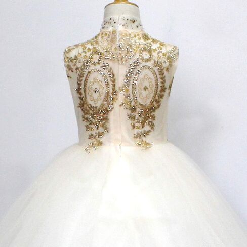 Gold Lace Flower Girls Pageant Dresses Long Puffy Prom Tulle Ball Gown in Kuwait