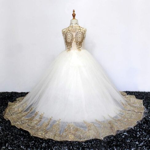 Gold Lace Flower Girls Pageant Dresses Long Puffy Prom Tulle Ball Gown in Kuwait