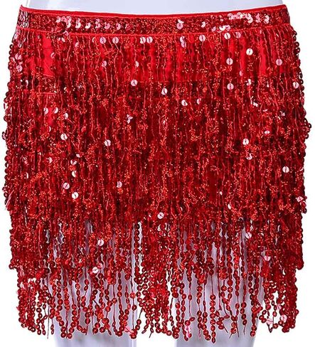 تنورة الرقص الشرقي من Woent Boho ترتر وحزام الورك وتنورة شرابة ووشاح لف الورك ومهرجان الموسيقى الهذيان للنساء والفتيات in Kuwait
