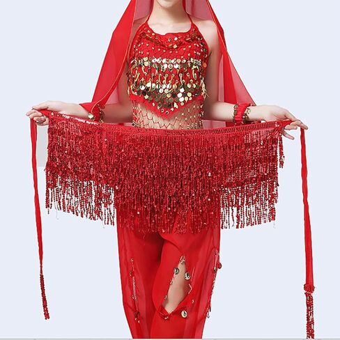 تنورة الرقص الشرقي من Woent Boho ترتر وحزام الورك وتنورة شرابة ووشاح لف الورك ومهرجان الموسيقى الهذيان للنساء والفتيات in Kuwait