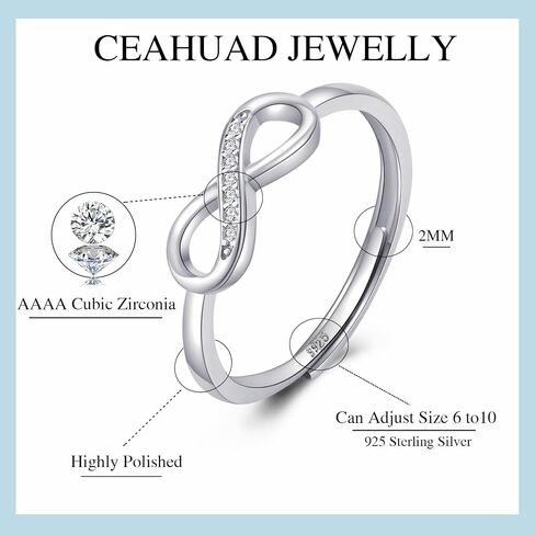 Ceahuad 925 Sterling Silver Adjustable Rings Love Knot Rings, Love Between Mother And Daughter Silver Open Thumb Rings for Girls Women Promise Rings for Her Gifts with Cubic Zirconia in Saudi Arabia