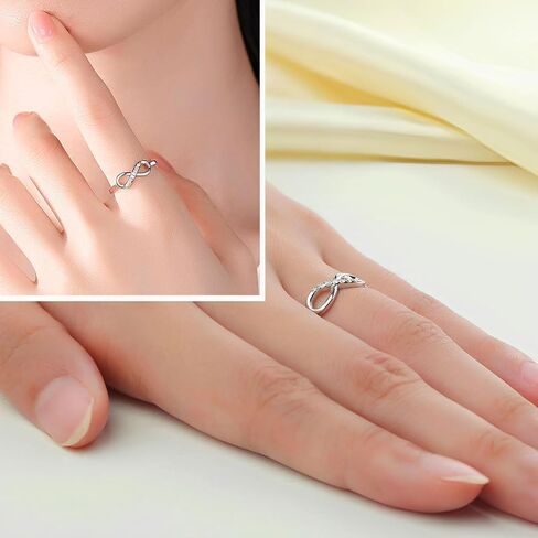 Ceahuad 925 Sterling Silver Adjustable Rings Love Knot Rings, Love Between Mother And Daughter Silver Open Thumb Rings for Girls Women Promise Rings for Her Gifts with Cubic Zirconia in Saudi Arabia