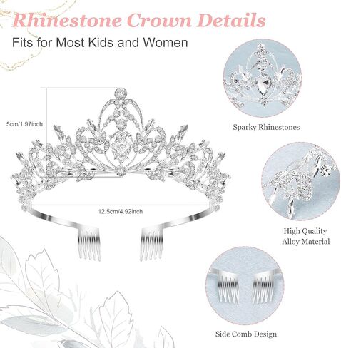 ويل توب تاج اميرة كريستالية مع مشط مزدوج الطبقات من الدانتيل للنساء والفتيات، اكسسوارات شعر لحفلات ما قبل الزفاف وحفلات الهالوين وحفلات المناولة الاولى هدايا العروس in Kuwait