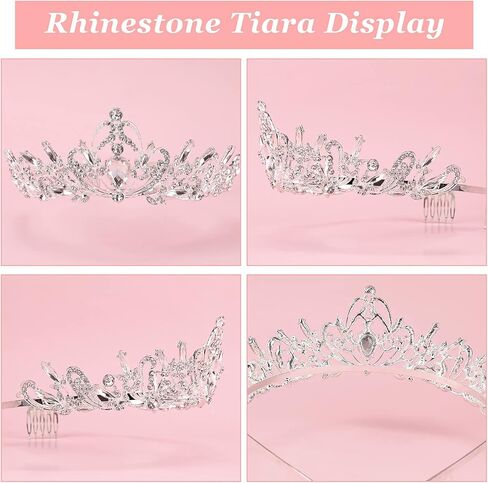 ويل توب تاج اميرة كريستالية مع مشط مزدوج الطبقات من الدانتيل للنساء والفتيات، اكسسوارات شعر لحفلات ما قبل الزفاف وحفلات الهالوين وحفلات المناولة الاولى هدايا العروس in Kuwait