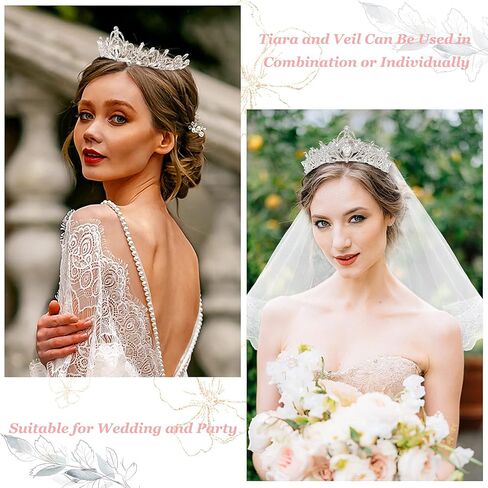 ويل توب تاج اميرة كريستالية مع مشط مزدوج الطبقات من الدانتيل للنساء والفتيات، اكسسوارات شعر لحفلات ما قبل الزفاف وحفلات الهالوين وحفلات المناولة الاولى هدايا العروس in Kuwait