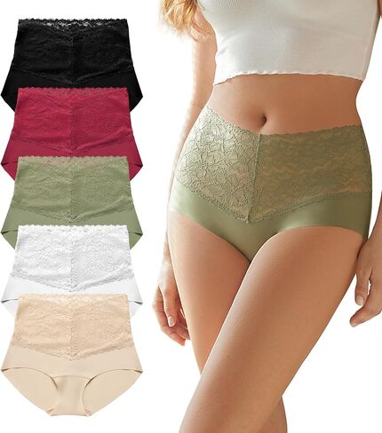 SHARICCA High Waist Lace Underwear for Women Seamless Sexy Panties Ladies Stretch Full Coverage Briefs Pack in Saudi Arabia