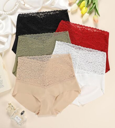 SHARICCA High Waist Lace Underwear for Women Seamless Sexy Panties Ladies Stretch Full Coverage Briefs Pack in Saudi Arabia