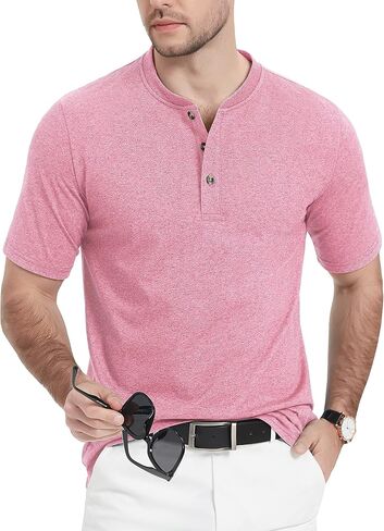 MAGCOMSEN Men's Henley Shirts Short Sleeve Cotton Casual Shirt Fashion Front Placket Summer Daily T-Shirts in Saudi Arabia