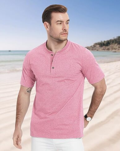 MAGCOMSEN Men's Henley Shirts Short Sleeve Cotton Casual Shirt Fashion Front Placket Summer Daily T-Shirts in Saudi Arabia
