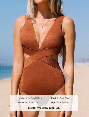CUPSHE One Piece Swimsuit for Women Bathing Suit V Neck Cutout Sexy Swimwear Wide Straps Back Hook Shiny Texture in Saudi Arabia