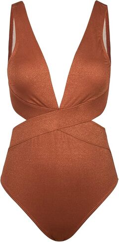 CUPSHE One Piece Swimsuit for Women Bathing Suit V Neck Cutout Sexy Swimwear Wide Straps Back Hook Shiny Texture in Saudi Arabia