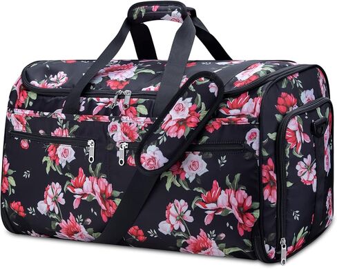 حمل حقيبة الملابس للسفر، حقائب دفل الملابس القابلة للتحويل من بوكير للنساء، حقيبة سفر مناسبة مع حجرة للأحذية، 2 في 1 حقيبة ملابس معلقة تناسب حقائب القماش الخشن، زهور الفاوانيا السوداء in Kuwait
