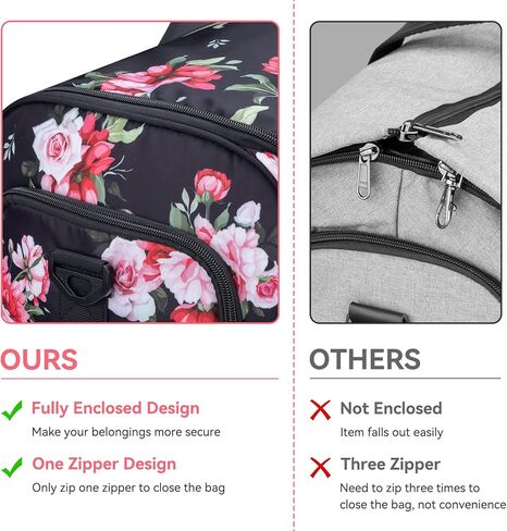 حمل حقيبة الملابس للسفر، حقائب دفل الملابس القابلة للتحويل من بوكير للنساء، حقيبة سفر مناسبة مع حجرة للأحذية، 2 في 1 حقيبة ملابس معلقة تناسب حقائب القماش الخشن، زهور الفاوانيا السوداء in Kuwait