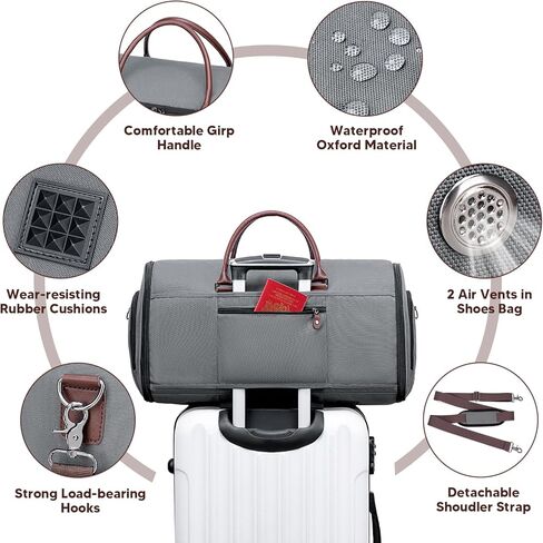 Garment Bag for Travel, Carry on Convertible Garment Duffle Bags for Men Women with Shoe Compartment - 2 in 1 Hanging Suitcase Suit Travel Bags in Kuwait
