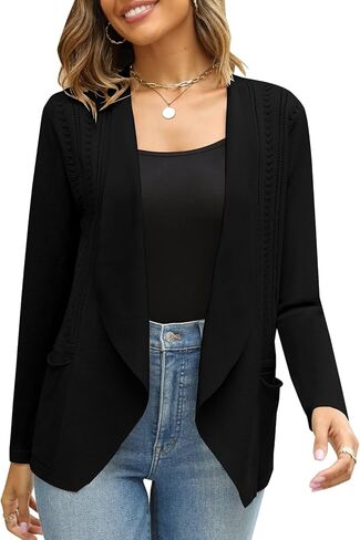AFVETUT Womens Long Sleeve Knit Sweater Cardigan Classic Loose Open Front Blazer Cardigan with Pockets in Kuwait