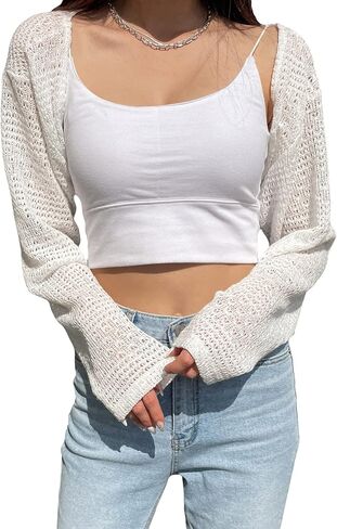 Cozyease Women's Long Sleeve Bolero Shrug Sweaters Open Front Cardigan Casual Knit Cropped Cardigan Sweater in Saudi Arabia