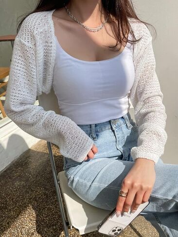 Cozyease Women's Long Sleeve Bolero Shrug Sweaters Open Front Cardigan Casual Knit Cropped Cardigan Sweater in Saudi Arabia