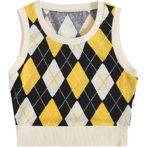 Verdusa Women's Argyle Print Sleeveless Round Neck Sweater Vest Tank Top in Kuwait