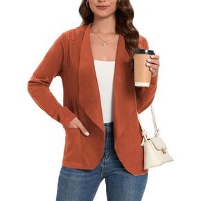 GRACE KARIN Women's Open Front Sweater Blazer Lapel Cardigan Sweater Long Sleeve Knitted Blazer Jackets with Pockets