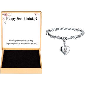 SANNYRA Happy Birthday Gifts Bracelet Heart Charm Alphabet Bracelet Gift for Women Girls 11th 12th 13th 14th 15th 16th 17th 18th 19th 20th 21st 25th 30th