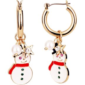 Gold Hoop Snowman Earrings for Women - Dainty 18k Gold Plated Christmas Gifts for Teen Girls, Fashion Pearl, Star Dangle Earrings in Saudi Arabia