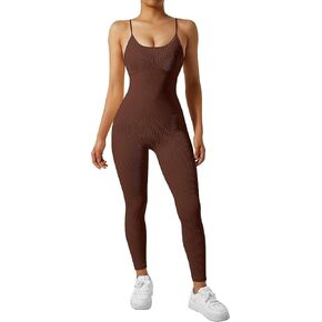 OMKAGI Women Strappy Backless One Piece Jumpsuits Seamless Tummy Control Workout Romper