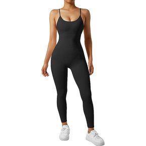 OMKAGI Women Strappy Backless One Piece Jumpsuits Seamless Tummy Control Workout Romper